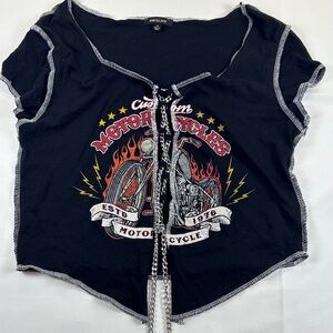 Ruby & Lace Women’s Y2K Moto Grunge Graphic Chain Lace-Up Top Size M Biker Rock